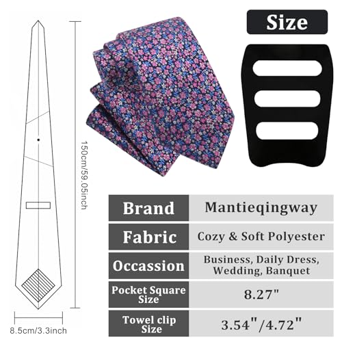 Image of Mantieqingway Floral Ties for Men, 3pcs /set Neck Tie Pocket Square Holder Set for Wedding Business Prom Party Usual