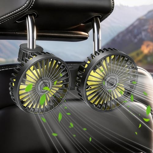 Qidoe Car USB Fan Back Seat 12 V - Car Cooling Fan 3-Speed Quiet Mini Car Fan with 360° Rotatable Double Head for Children and Pets, Powerful 5 V Air Fan for Trucks, Motorhomes, Boats Deal
