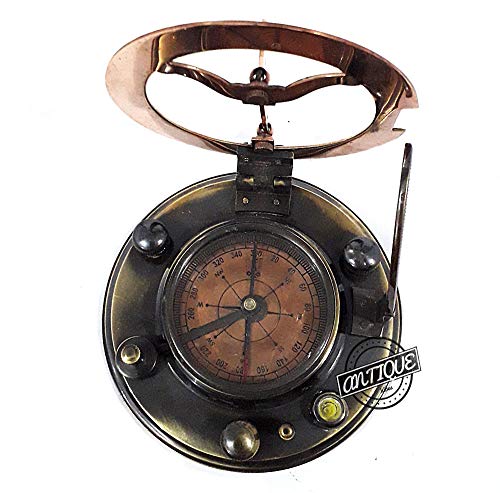 Brújula de latón con reloj solar y acabado antiguo miniatura 4