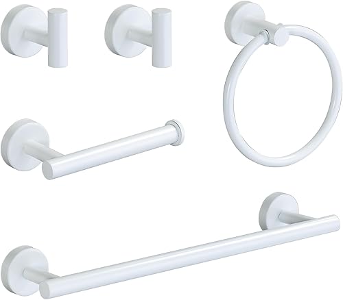 Moderno juego de accesorios de baño de acero inoxidable de 5 piezas, incluye toallero montado en la pared de 15.7 pulgadas, ganchos para bata,