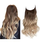 SARLA Ombre Invisible Wire Hair Extension Adjustable Transparent Headband Wavy Curly Long Synthet...