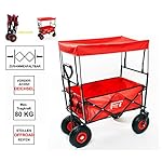 Bollerwagen faltbar Luftreifen Dach Luftbereifung Strand 80kg Boden mit Polsterung Transportwagen Picknick Urlaub Offroad Kinder