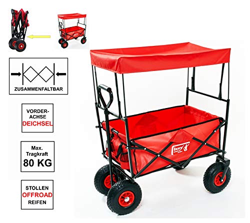 Bollerwagen faltbar Luftreifen Dach Luftbereifung Strand 80kg Boden mit Polsterung Transportwagen Picknick Urlaub Offroad Kinder