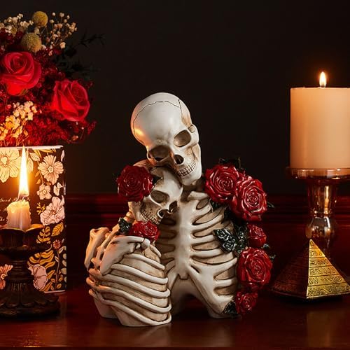 51SYMUaOCTL._AC_ Skull Decoration Halloween Decoration:Skeleton Couple Figurines Resin Gothic Statues Vintage Home Decoration for Shelf Table Mantle Collectible Wedding Gift (C)