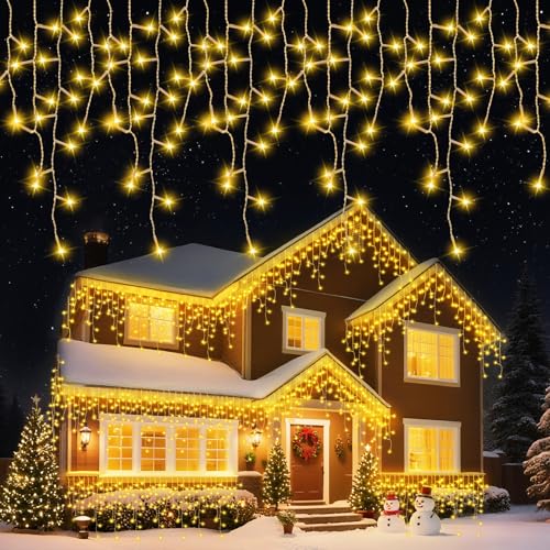 Catena luminosa per esterni, 200LEDs & 6,4M bianco caldo illuminazioni di Natale, 8 modalità di luce, IP65 catena di luci decorative con funzione di temporizzazione, per case, balconi e giardini