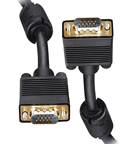FARSTRIDER Gold Plated VGA/SVGA 12 Feet (3.6 Meters) 15 Pin Male to Male Premium Quality DDC Monitor Cable, 24K Gold Connector, 100% Bare Copper, Ferrite Cores, Durable PVC Jacket, Black