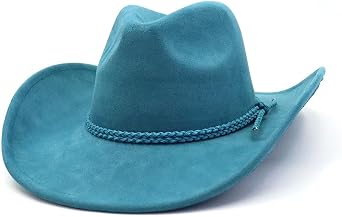 Western Cowboy Hat for Women Men Wide Brim Cowboy Hat for Women with Woven Buckle Belt Suede Classic Fedora Hats