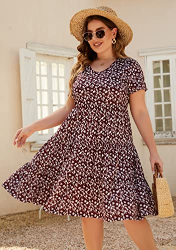 Younrui Plus Size Wedding Guest Dresses For Women Summer Casual Short Sleeve Scoop Neck Flowy Tiered Midi Babydoll Dress (1Xl-1001-Bd Floral) #TOP2