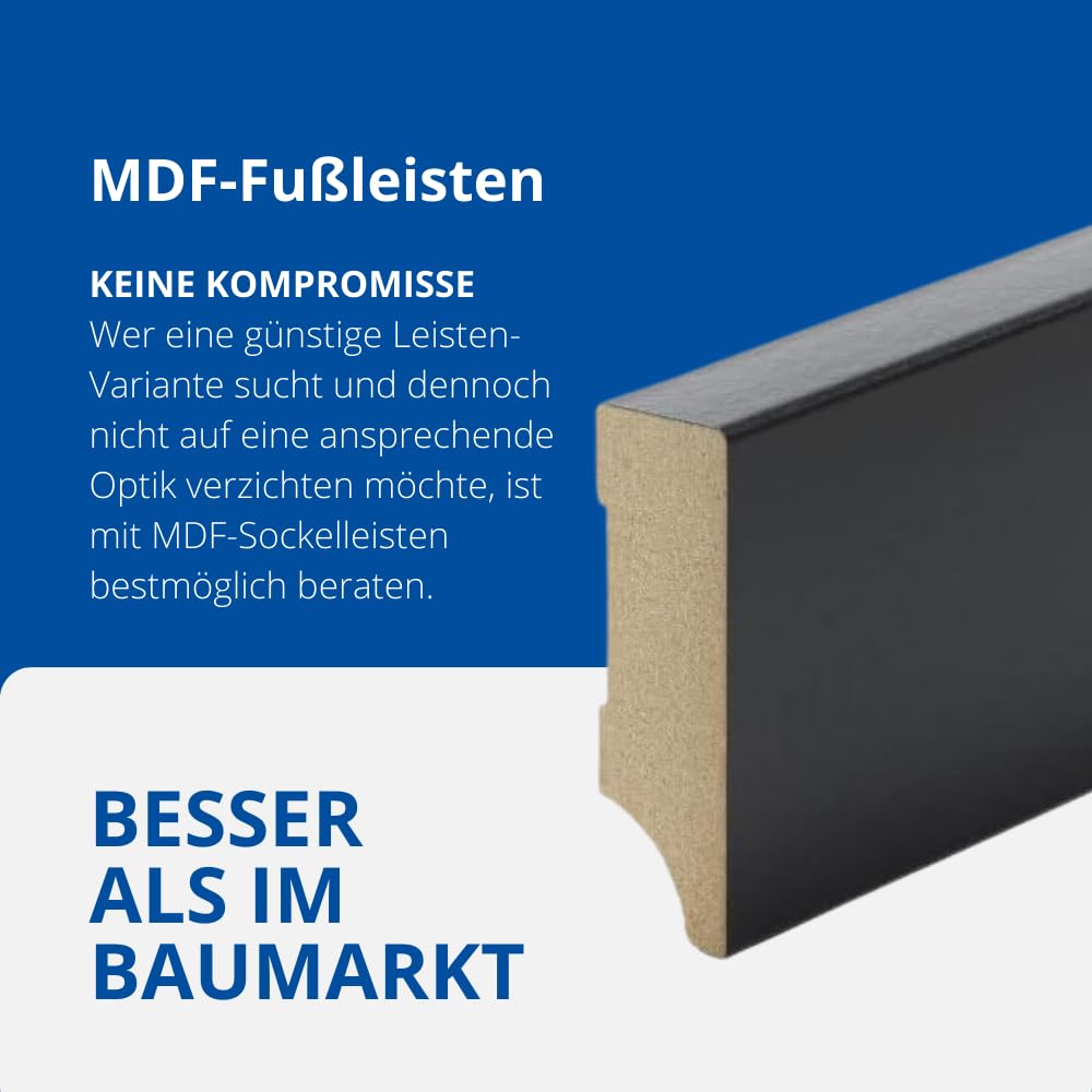 REESE | Sockelleisten | Leipziger Profil | SCHWARZ MDF | 60mm - 20 Stück / 46lfm