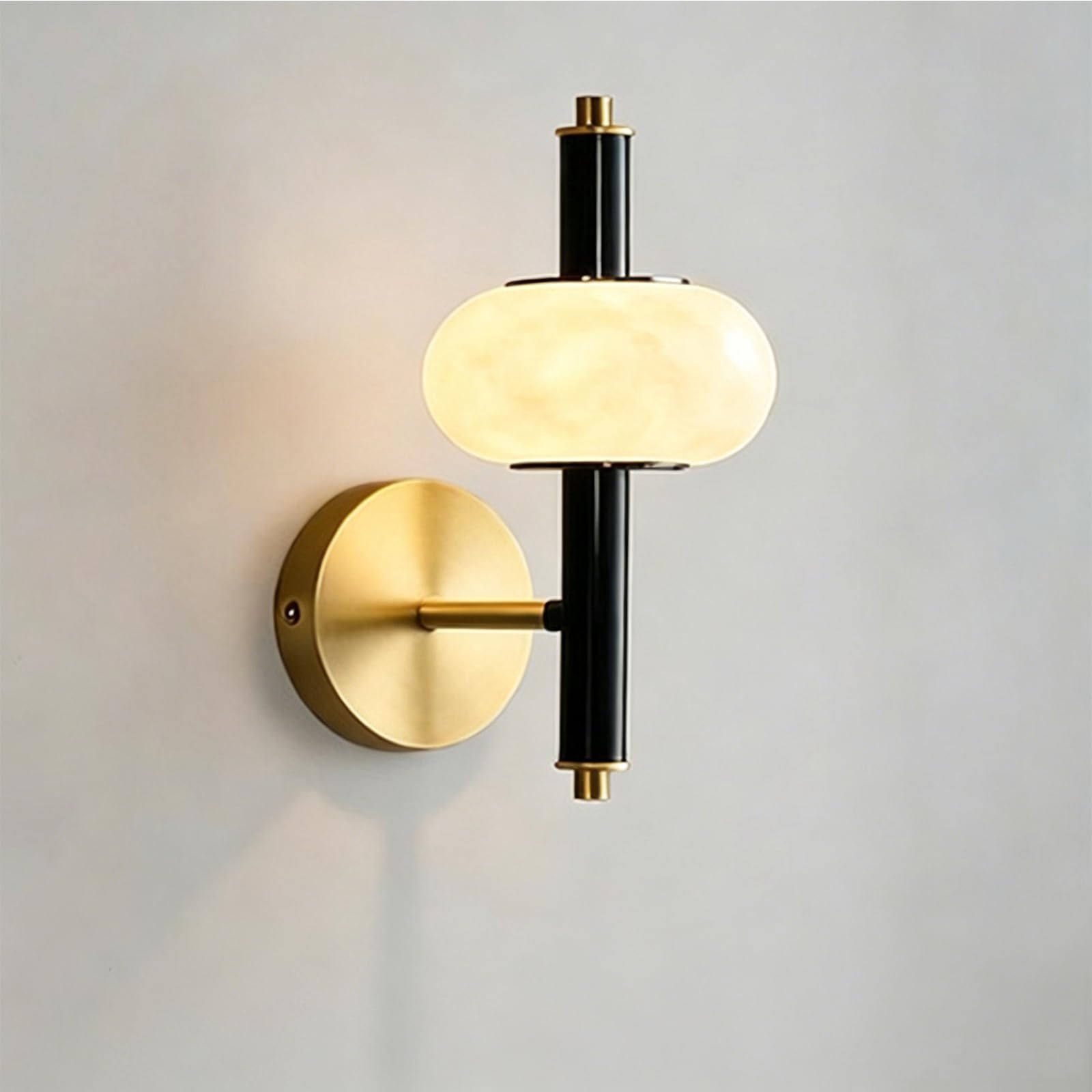 Kikioo 9.1 Inch Alabaster Wall Scone Medieval Marble Sconce Bathroom Vanity Light Fixture Alabaster Sconces Brass Base Wall Light for Bedroom Living Room Restaurant