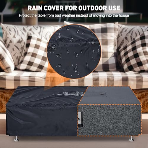 48" Outdoor Fire Table, 48 inch Rectangle Propane Gas Fire Pit Table, 50,000 BTU Modern Firepit with 16 inch Tank Cover Side Table, Wind Guard, Fire Glass, Rain Cover