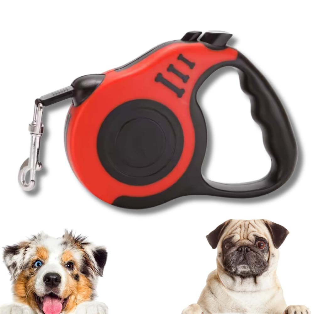Correa Extensible para Perros Medianos y Pequeños - 5 Metros, con Botón de Freno y Bloqueo, Mango Ergonómico Antideslizante, Ideal para Paseos Seguros y Controlados