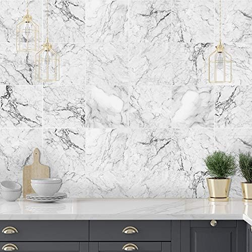 Floor Wall Tile Transfers Sticker for Home Decor, Peel & Stick self-Adhesive splashback, Tile Decals for Living Room Kitchen Bathroom Decor,15cmX15cmX 10 Pcs, Black and Golden Marble Tile Sticker