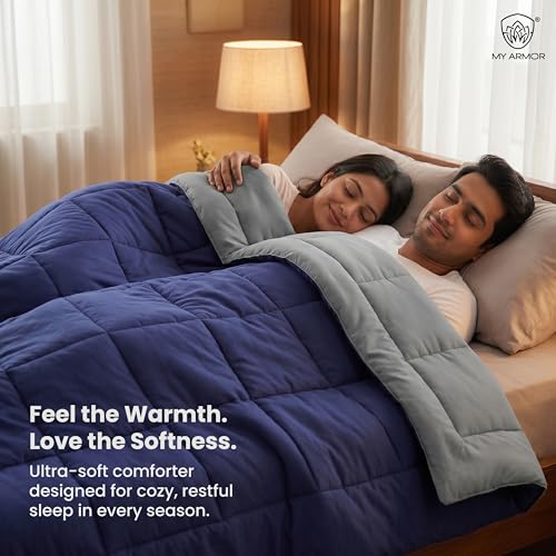 Image of MY ARMOR 220 GSM Reversible Comforter for Double Bed | Microfiber Quilt /Duvet /Blanket for AC & Winter | Soft, Lightweight & Breathable Comforter (90 x 100 Inch, Grey & Navy Blue)