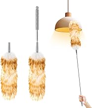 2PCS 140CM Lambswool Duster with Replacement Head, Extendable Dusters for Cleaning, Lambswool Duster with Extra Flexible Microfiber Head for Cleaning High Ceiling Fan, Interior Roof, Cobweb, Furniture