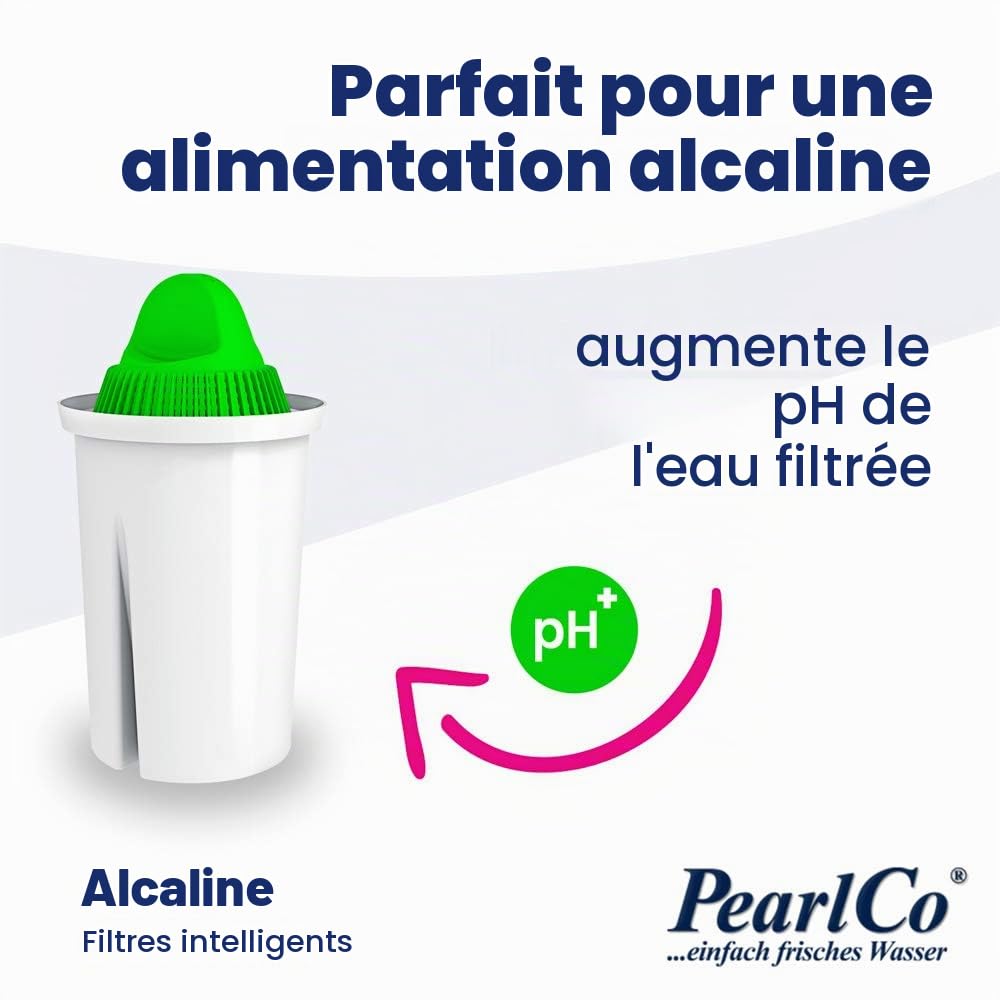 PearlCo Alkaline classic - Produit de l'eau alcaline - Pack de 3 cartouches filtrantes (compatible avec Brita Classic)