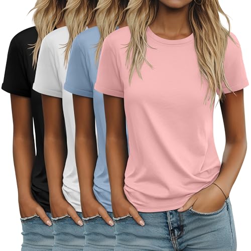 Ficerd 4 Pack Women's Cotton T Shirts Casual Short Sleeve