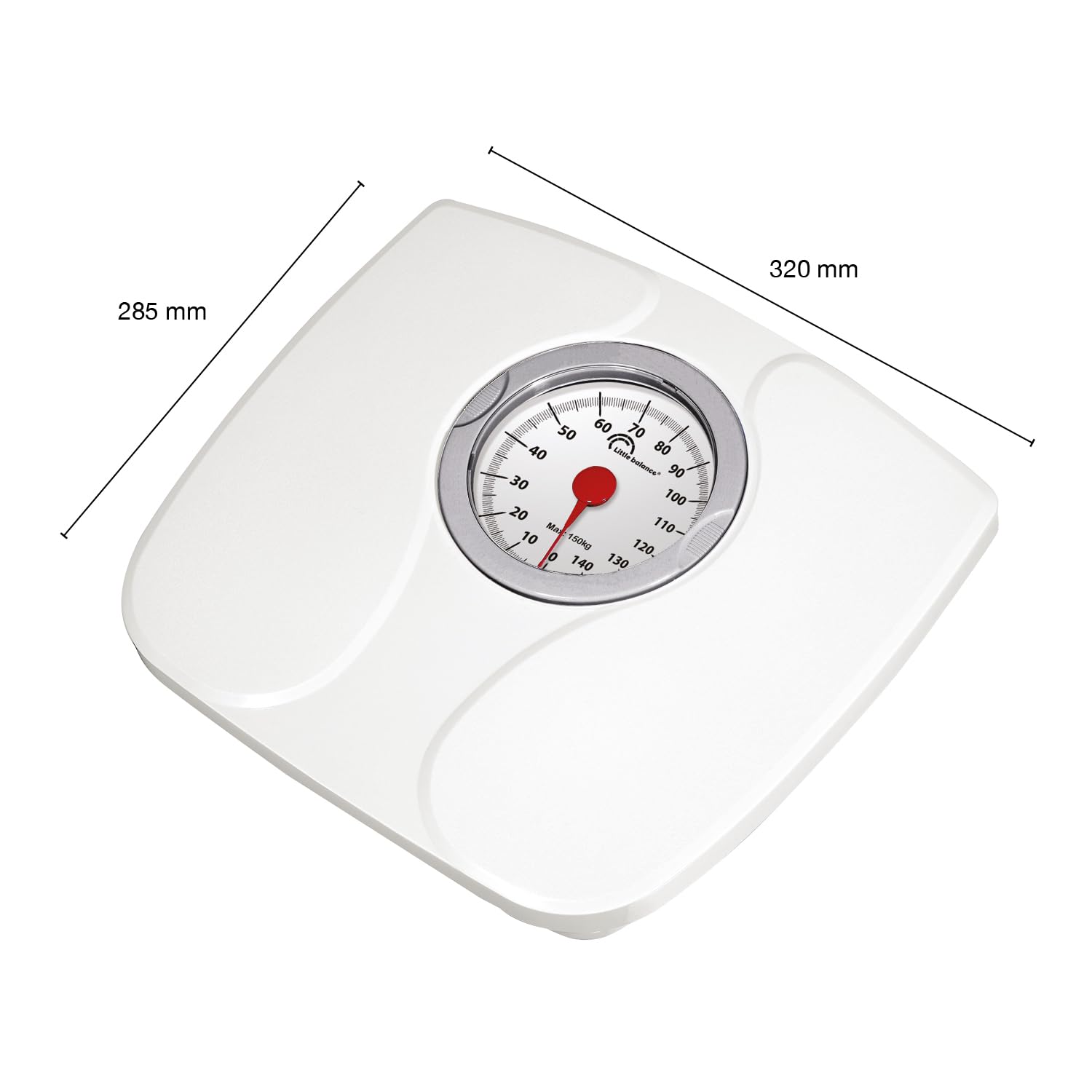 LITTLE BALANCE 8935 Comfort 150 Mechanische Personenwaage mit XL-Display, kompakte Bauform, 150 kg, Weiß