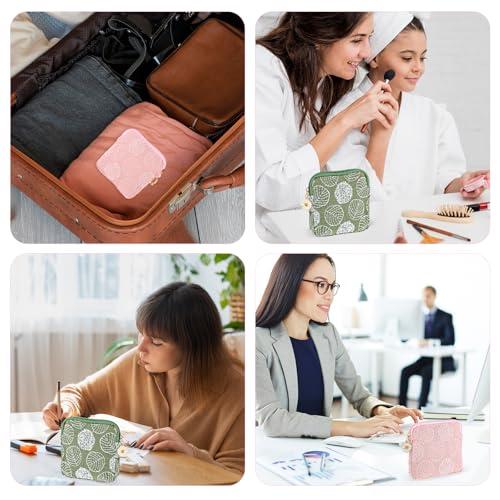 Image of TIESOME 2 Pcs Daisy Embroidery Sanitary Napkin Storage Bags, Menstrual Cup Pouch, Cotton Soft Period Holder, Portable Tampon Holder, Pad Pouch, Period Kit Bag for Women & Teen Girls (Green+Light Pink)