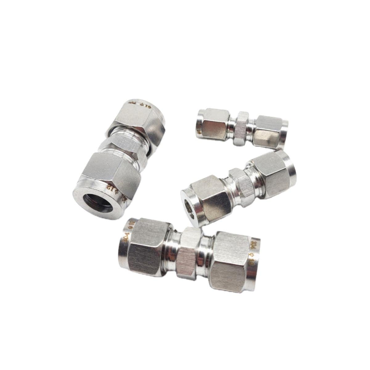 Accesorio de virola Doble de Acero Inoxidable 304 Tubo de 6 mm 8 mm 10 mm 12 mm a 1/8 quot; 1/4" 3/8" 1/2" Tubo OD de Junta Recta Hexagonal de 25,4 mm