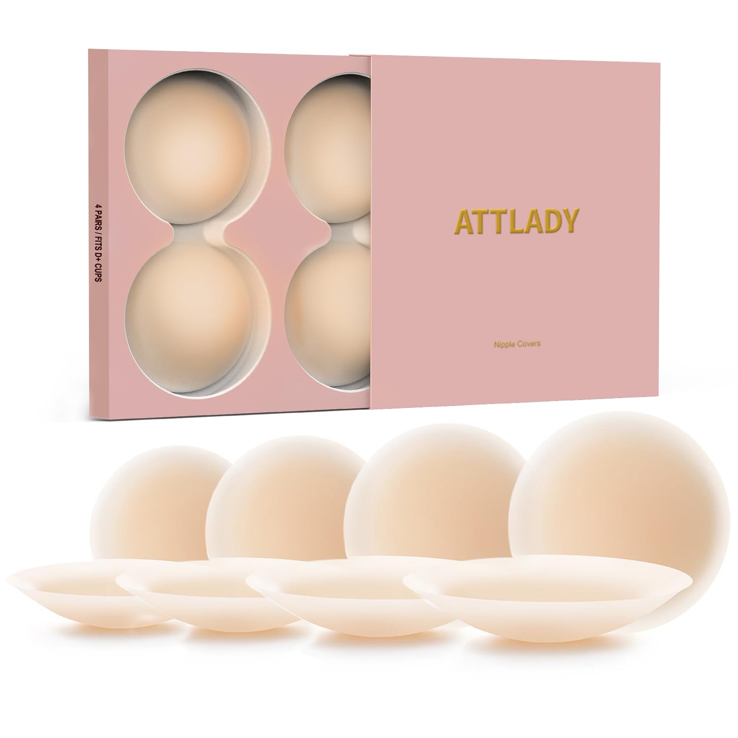 Nipple Covers No Show 4 Pairs- Reusable Adhesive Silicone Sticky Triangle Nipple Pasties for Women
