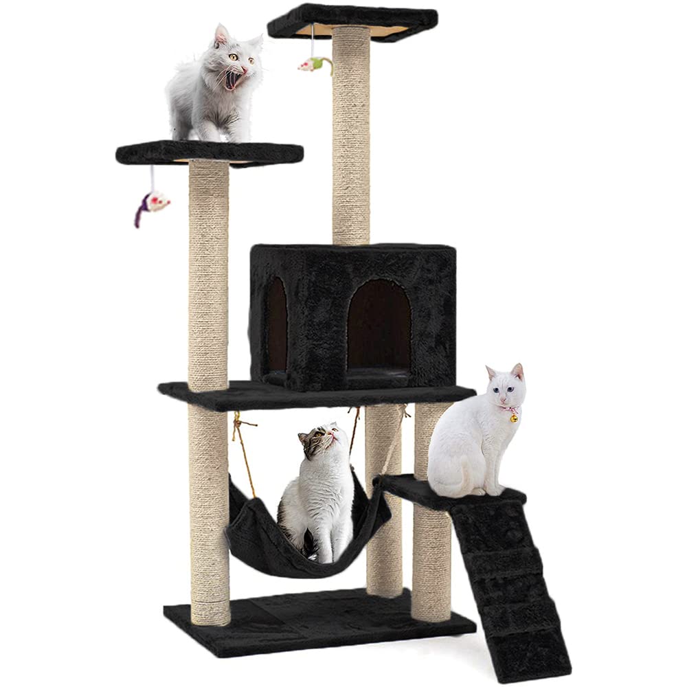 Homarket 49.2 inches Multi-Level Cat Tree Condo Furniture with Sisal-Covered Scratching Posts, 1 Plush Condos, 2 Plush Perches, for Kittens, Cats and Pets