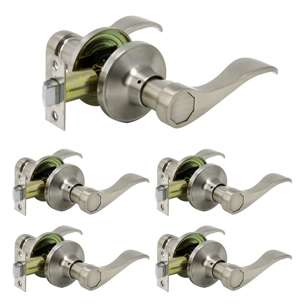 Passage Door Levers Door Handle[Non-Locking Lever Set] for Hallway or Closets, Reversible for Right & Left Side, Drop Lever Shape(5Pack)