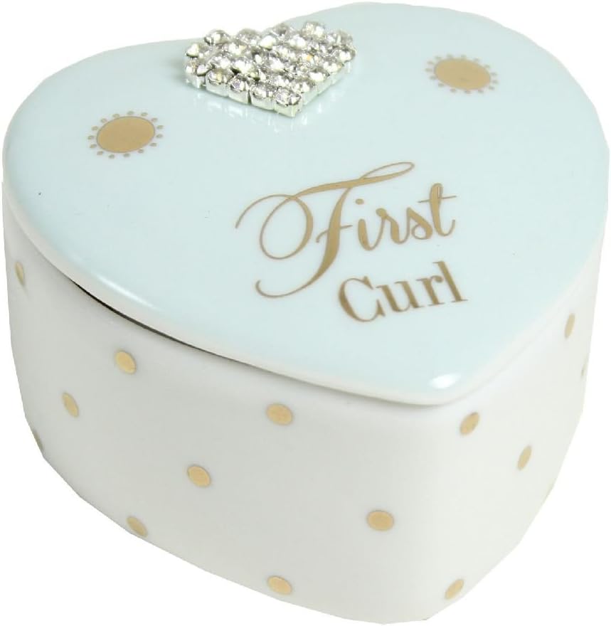 Mad Dots Gift Boxed Trinket Box with wording & diamant¨¦ heart - First Curl BLUE