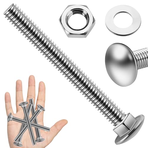 Image of (6 Sets) 3 /8-16 x 3-1 /2 Carriage Bolts with Nuts and Washers, 304 Stainless Steel Round Head Square Neck 3 /8 Carriage Bolts Screws, Full Thread for Outdoor