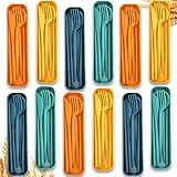 12 Sets Reusable Travel Utensils Set with Case (Knife, Fork, Spoon, Chopsticks), Wheat Straw Portable Plastic Camping Cutlery, Lunch Tableware for Kids Adults Daily Use, Gifts for Office Christmas