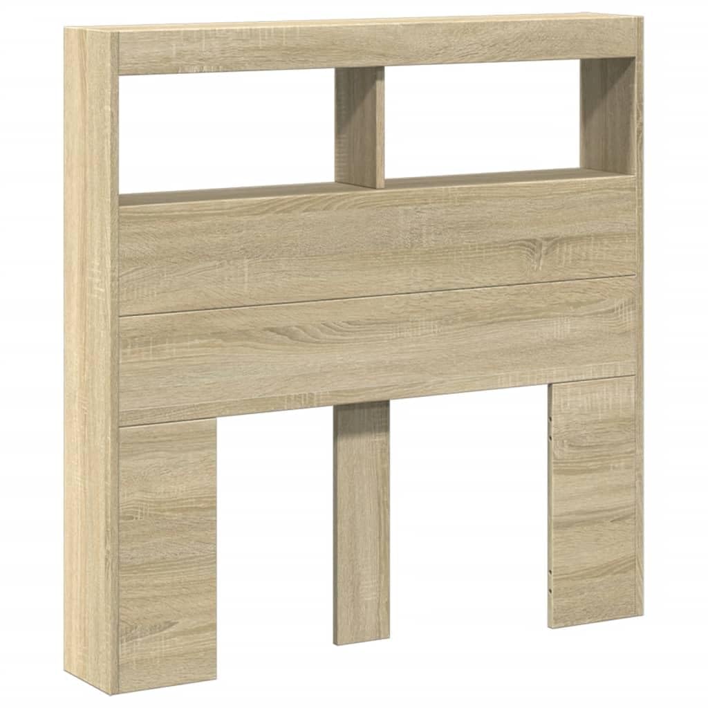vidaXL Headboard Cabinet with LED, Bed Header Cabinet for Bedroom, Wall Bed Backboard, Bed Headboard with Storage, Sonoma Oak 100x17x102 cm — image 1
