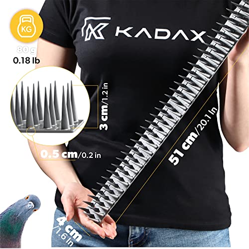 KADAX Plastic Bird Spikes, 51 x 4 x 3 cm, Wall Spikes, Fence Tops Spikes, Pigeon Repellent, Deterrent for Birds, Cats, Anti Climb Spikes, Squirrel Repellent (48, Silver)