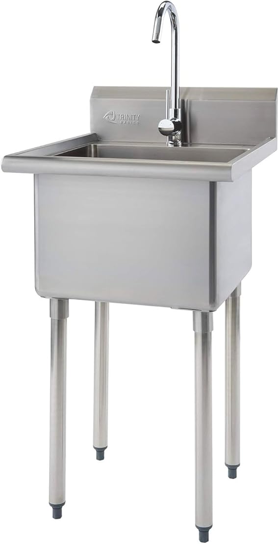 TRINITY THA0307 Basics Stainless Steel Freestanding Single Bowl Utility Sink for Garage