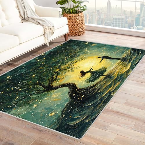 SHYAMIC ラグ カーペット リビングルーム グラフィティカラフルツリーカーペット 北欧風 ジオメトリック アブストラクトスタイリッシュ ラグ 冬用 夏用 1年中使えるタイプ ラグマット フローリングマット(イエロー 34)-150x210cm