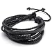 KONOV Mens Leather Rope Bracelet, Adjustable 7-9 Inch Surfer Wrap, Black