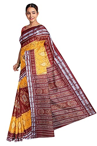 Image of Ikat Women Cotton Saree, Handmade Pure Cotton Khandua Saree, Ikkat Orissa Traditional Handloom Saree Without Blouse 45