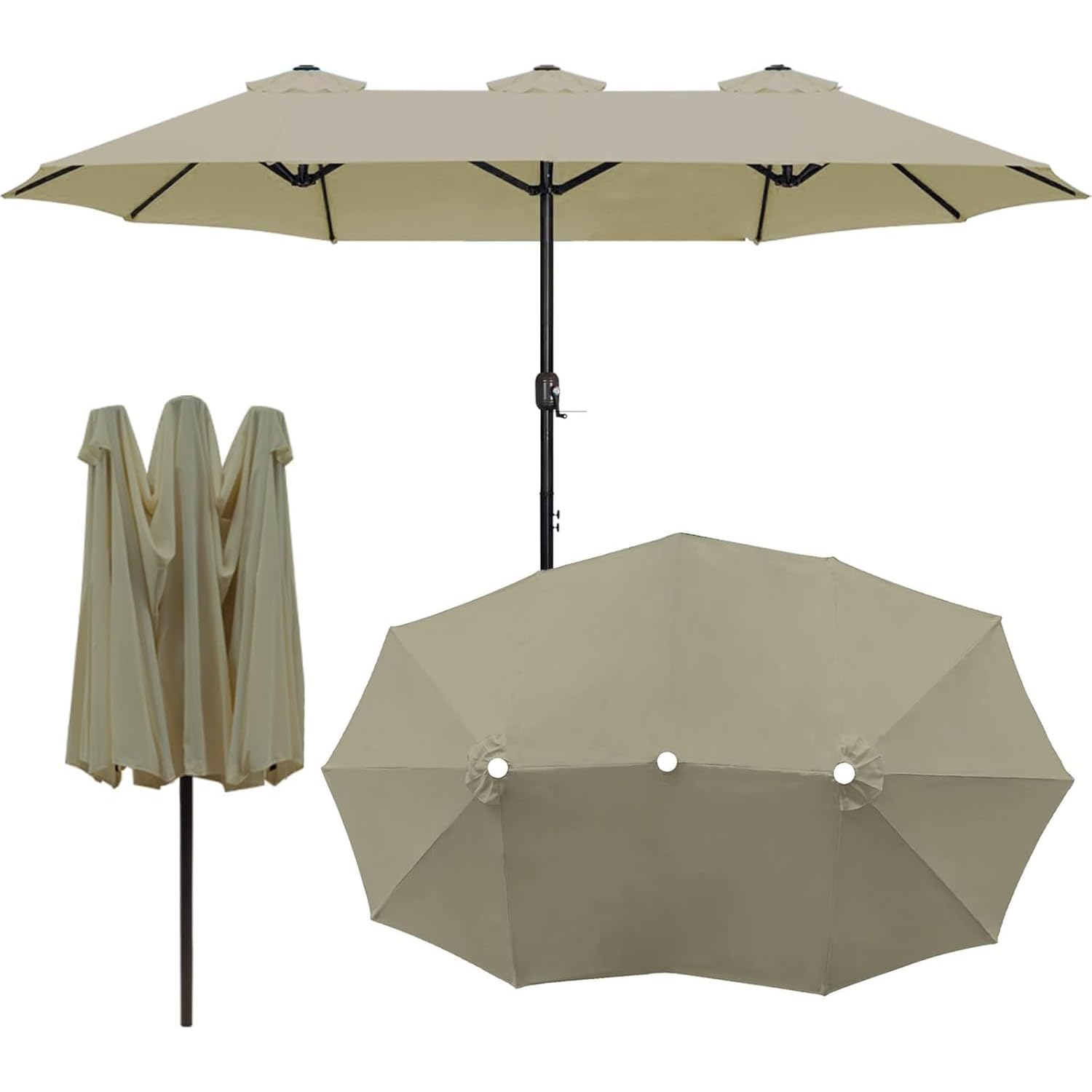 Generico Telo di Ricambio per Ombrellone Doppio da Esterno 12 Stecche, 465x270cm Teli di Ricambio per Ombrellone Tavolo da Giardino Rettangolare Extra Large, Copertura in Tessuto Impermeabile (Taupe)