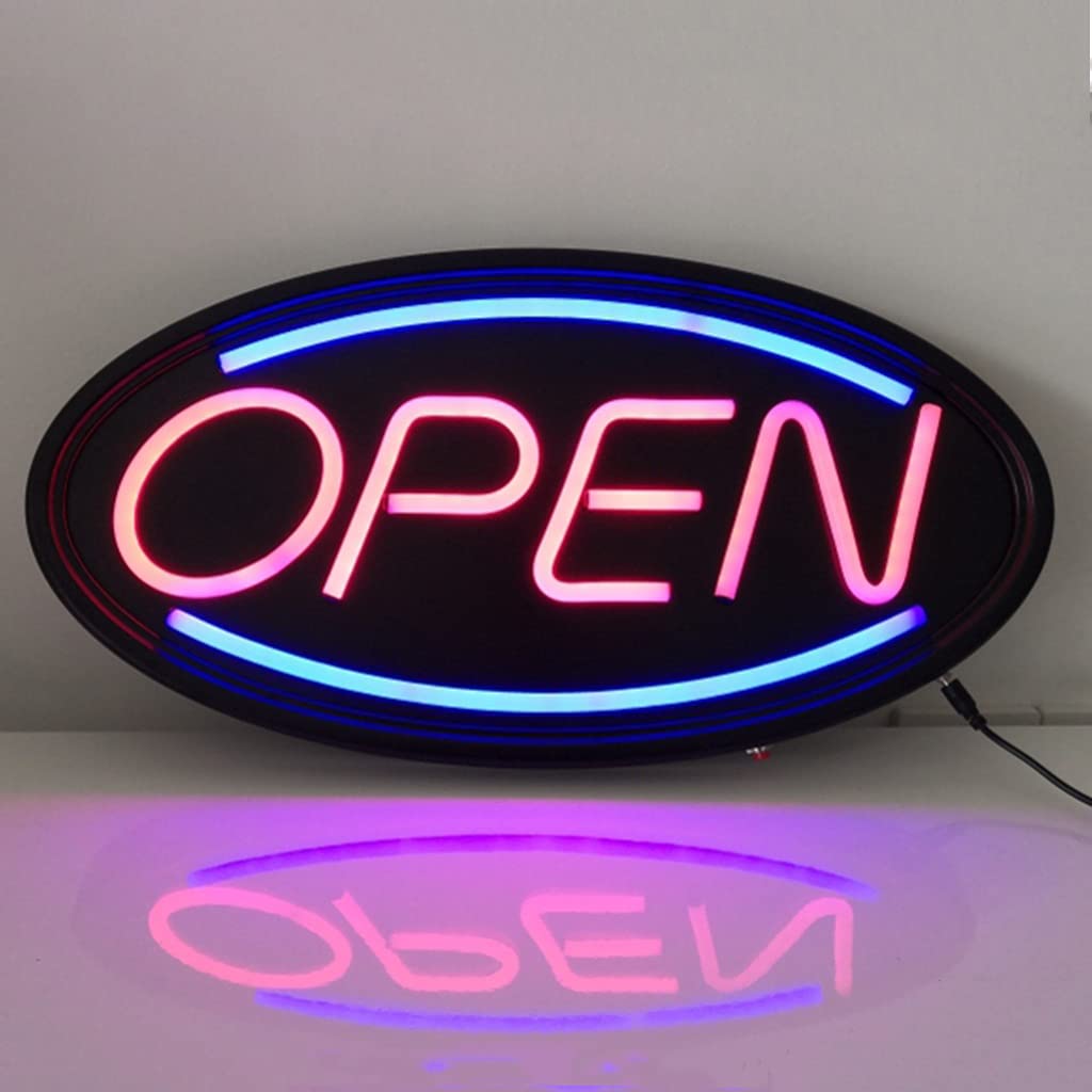 Señal LED Abierta Luz Creativa de la Decoración de la Pared 19 X 10 en Cartel Abierto para Empresas con Tres Modos de Luz Intermitente y Constante Potencia Ideal y Enchufable Decoración Casa