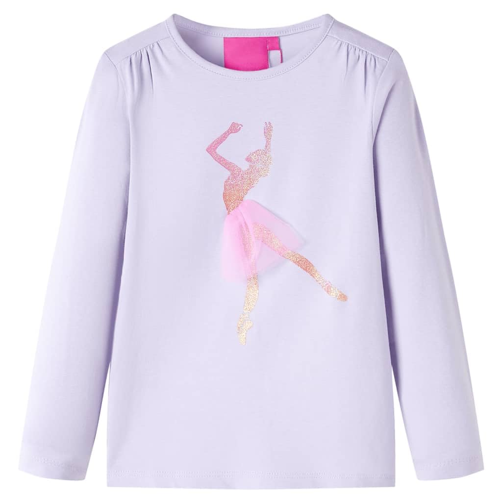 Maglietta a maniche lunghe per bambini viola chiaro con stampa ballerina, % cotone, taglia per bambini, traspirante, morbida, comoda per tutti i giorni, scuola, tempo libero, primavera e