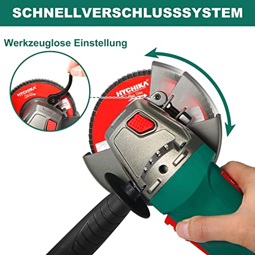 Winkelschleifer 900W, HYCHIKA Trennschleifer 10000RPM mit 2pcs 125mm Schleifscheiben, 1 Seitengriff, 1 Schraubenschlüssel, Perfekt zum Schleifen Polieren – Bild 7