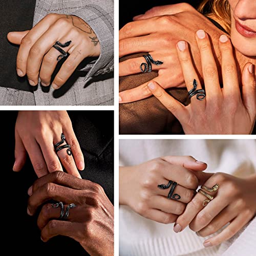 Bestyle Punk Gothic Snake Rings for Men Women, Stainless Steel/Gold/Black Serpent Finger Wrap Ring, Cool Statement Biker Rings Retro Costumes Jewelry, Size #7-#122