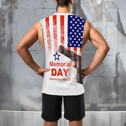 Image of Zhyaj Summer Tanks Top for Men Flag Graphic Print Sleeveless Shirts Casual Working Out Vest T-Shirts Loose-Fit Men's Tank