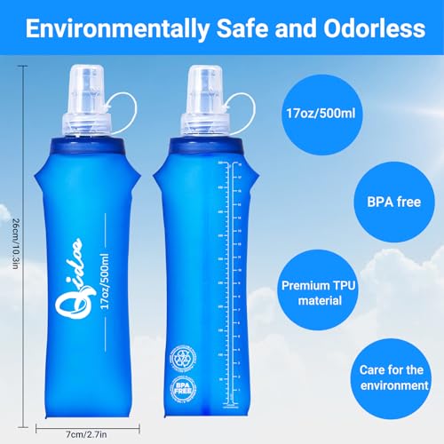 2PCS Soft Water Bottle, 17oz/500ml TPU Collapsible Flask Foldable Bottles for Hydration Pack, BPA-Free Soft Flasks Handheld Soft Flask Running Bottle for Running Hiking Cycling Climbing Traveling - Image 3