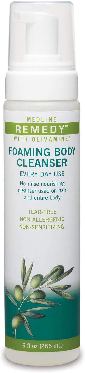 Medline Remedy Olivamine Foaming Body Cleanser, No Rinse, Scented, 9-oz Pump Bottle