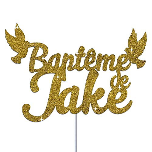 CustomIslandGifts Baptême De Nom Personnalisé - Cake Topper - Figurines pour La Décoration De Gâteaux (Or)