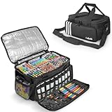 ORKELS Craft Paint and Marker Organizer, Acrylic Paint Storage Bag with Brush and Bottle Holders, Large Marker Carrying Case for Artists (Black)