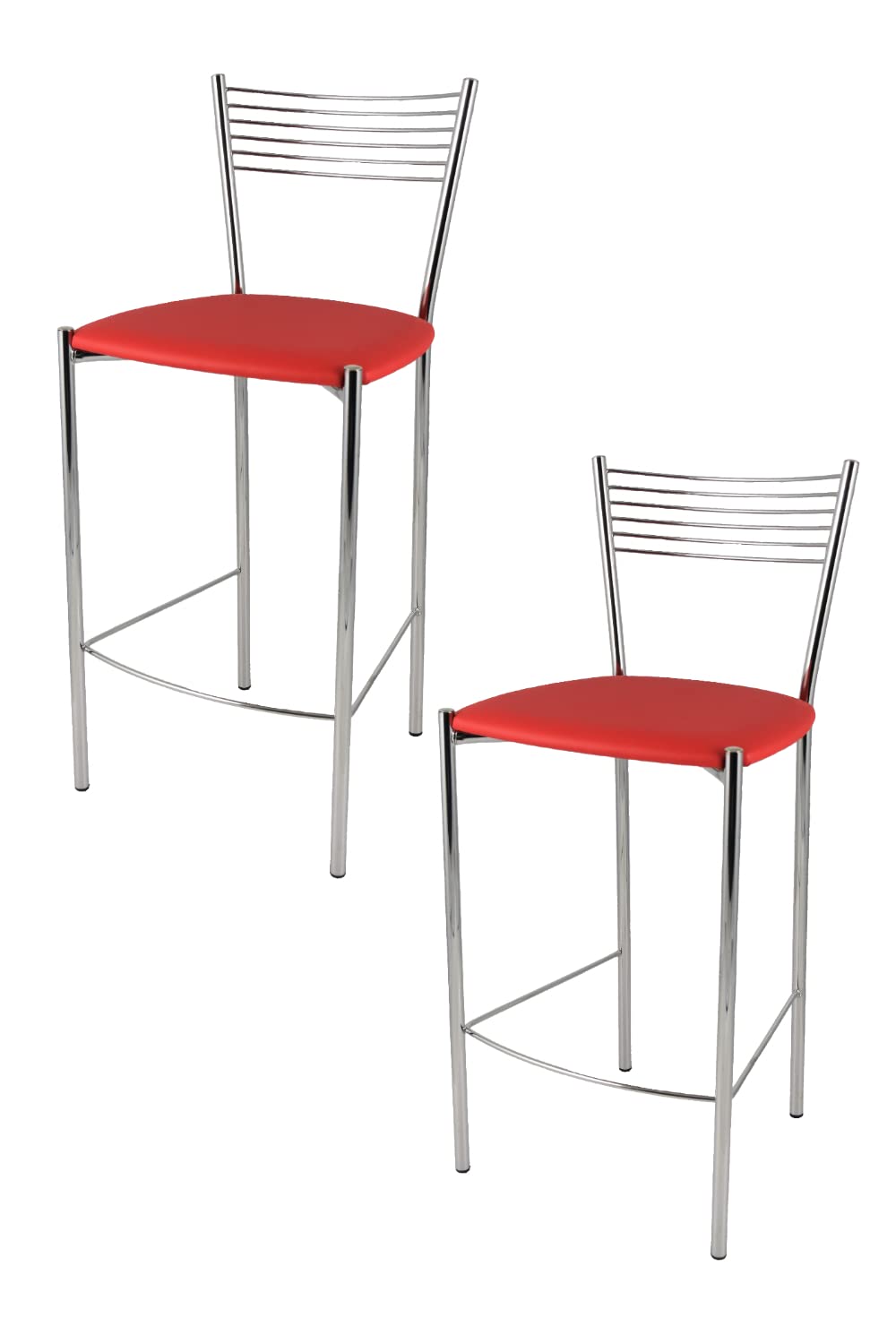 t m c s Tommychairs - Set 2 sgabelli alti modello Elegance per cucina e bar, struttura in acciaio cromato e seduta imbottita e rivestita in pelle artificiale colore rosso