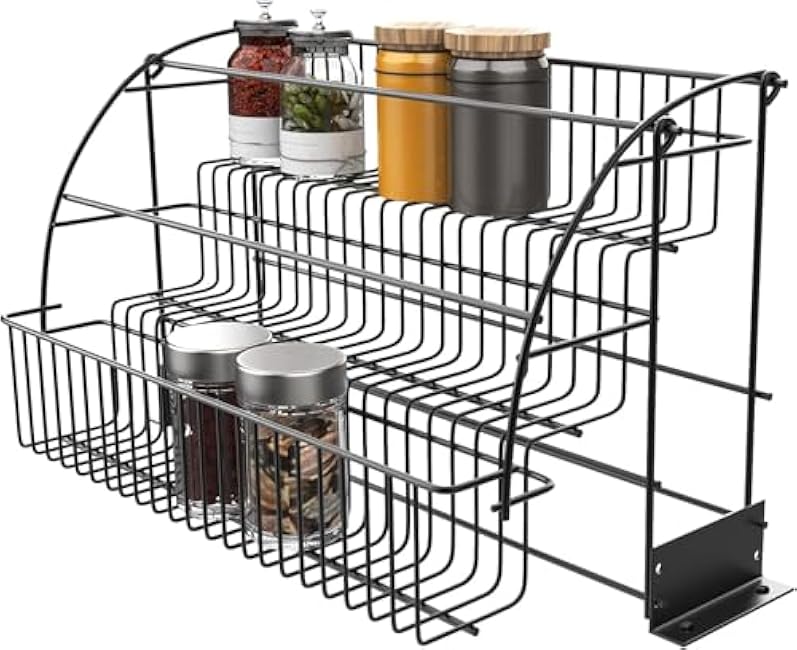 3-Tier Drop-Down Spice Rack - Step-Style Storage Rack, Retractable Organizer for Spice Containers & Seasoning Jars, Suitable for 15¡± Wall Cabinet Openings (argent)