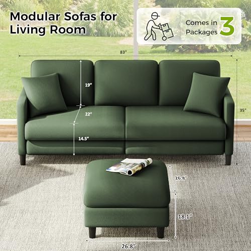 Image of Welzona Couches for Living Room, 83 inch Teddy Sofa Couch with Storage Ottoman
