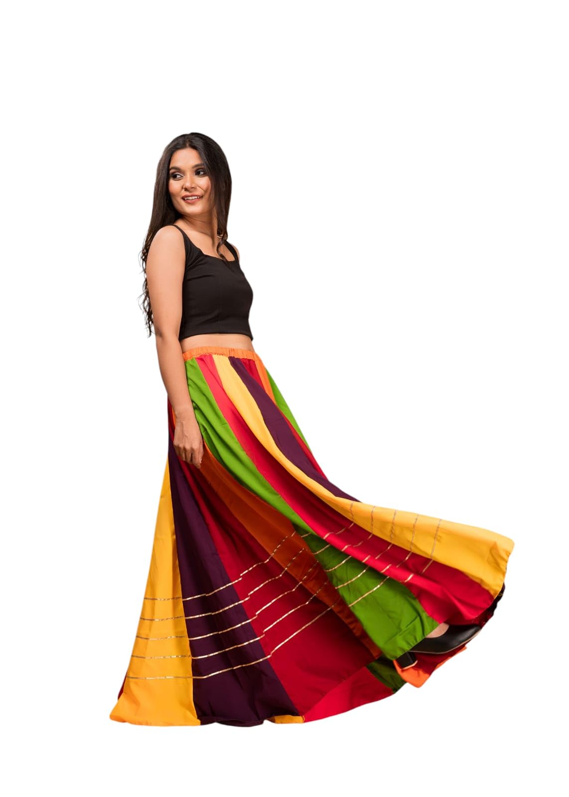 Vizion by Ankita's Women's Multicolor Kalidar Long Skirt, Striped Pattern with Contrast Stitching, Elastic Waist-picture-32